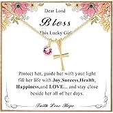 DORANA Easter Basket Stuffers for Teenage Girls Ideas-Sterling Birthstone Cross Necklace for Girls Age Daughter Kids Hypoallergenic First Communion Baptism Confirmation Stocking Gifts