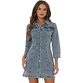 Allegra K Women's Button Down Denim Dress 3/4 Sleeve Summer 2025 Jeans Mini Dress