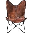 cuero Classy Handmade Dark Brown Leather Butterfly Chair Living Room- Side Hand Stich Leather Chair-Handmade with Powder Coated Folding Black Iron Frame (Cover with Folding Frame)