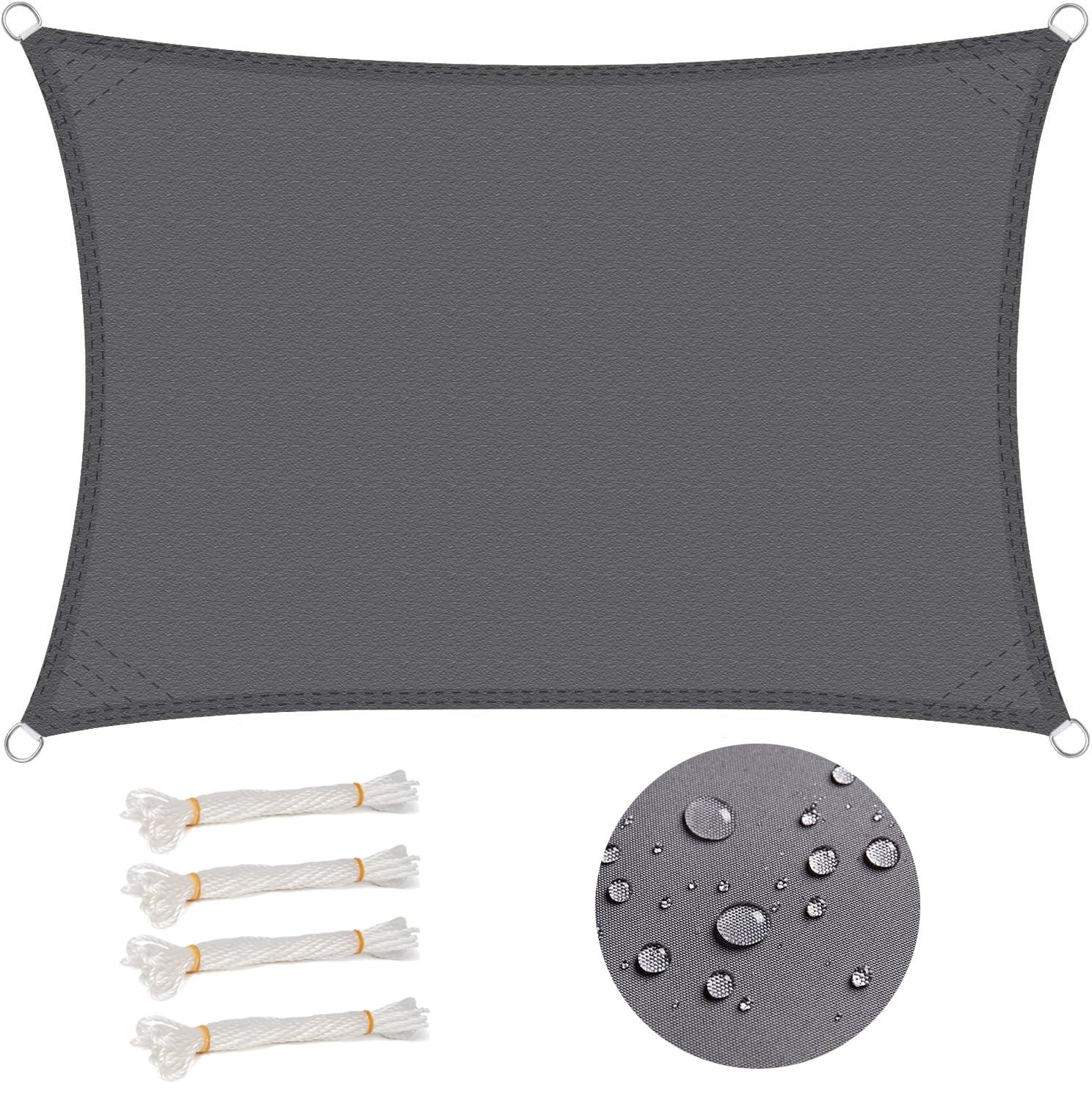 WOLTU Sun Shade Sail 2x3 m Water Resistant Sail Shade Polyester UV Block with Free Rope Sunscreen Awning Canopy for Outdoor Garden Patio Yard Party,Grey