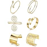 REVOLIA 6Pcs Arm Cuff Upper Arm Band Chunky Gold Cuff Bracelets for Women Adjustable Upper Arm Bracelet Minimalist Coil Bangle Open Wide Warp Bracelets Set