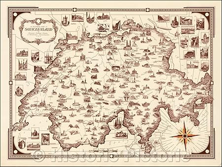 Amazon Co Jp 歴史的な地図 スイス地図 1936年 アーネストダドリーチェイス ビンテージウォールアート 59in X 44in 511 5944 Rmp Generic