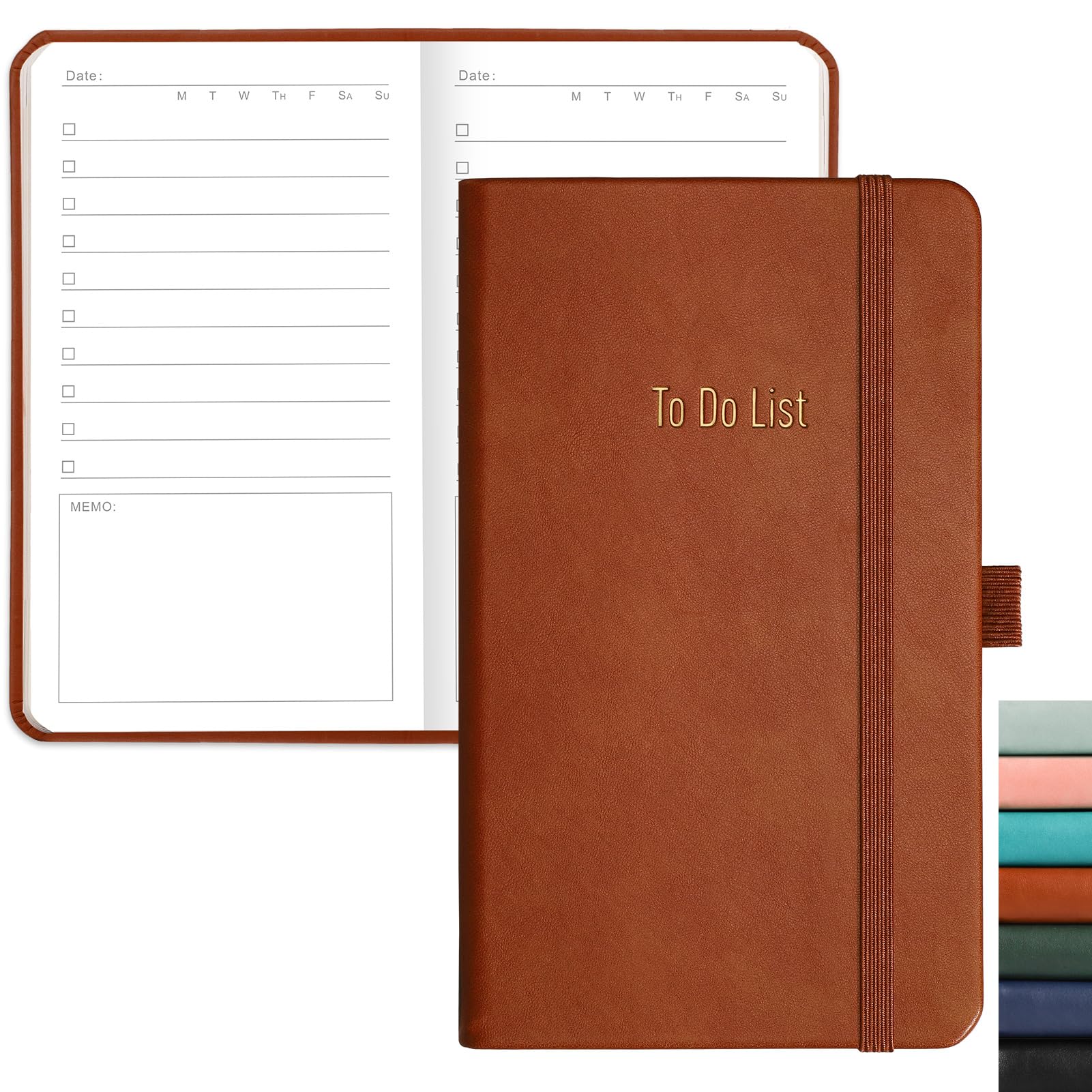 RETTACY To Do List Notebook - Pocket To Do List Planner NotePad with 192 Pages, Pen Holder, Back Pocket, for Women Men Work Office Travel 9.4 x 16.8cm - Brown