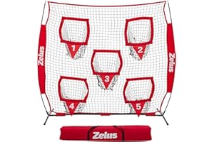 ZELUS Football Throwing Net, Quarterback Training Equipment with 5 Target Pockets, Football Practice Throwing Passing Accuracy Trainer with Carry Bag Ground Stakes for Kids Adults