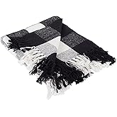 DII Buffalo Check Collection Rustic Farmhouse Throw Blanket with Tassles, 50x60, Black/White