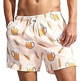MADHERO Mens Swim Trunks Quick Dry Funny Print Casual Beach Shorts with No Lining