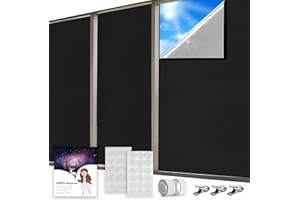 MODESLAB 70" x 57" Portable Blackout Curtains, No Drill Blackout Shades for Window, Easy Setup, Ideal for Bedroom, Nursery, Film Room, Dorm or Travel Use, Cut to Any Size, with Self-Adhesive Dots