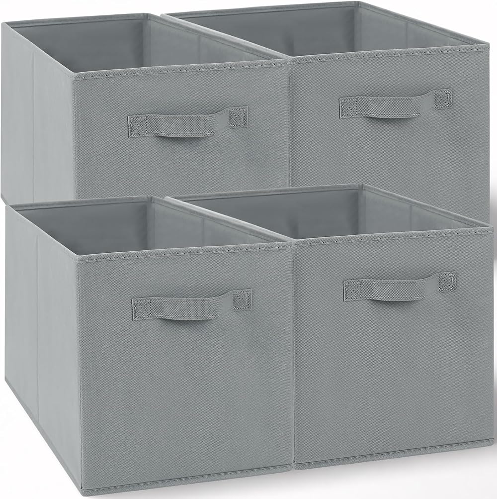 Amazing Tour 4 PCS Cube Storage Boxes 33x38x33 Foldable Fabric Handles Gray