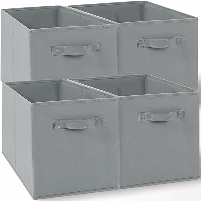 Amazing Tour 4 PCS Cube Storage Boxes 33x38x33 Foldable Fabric Handles Gray