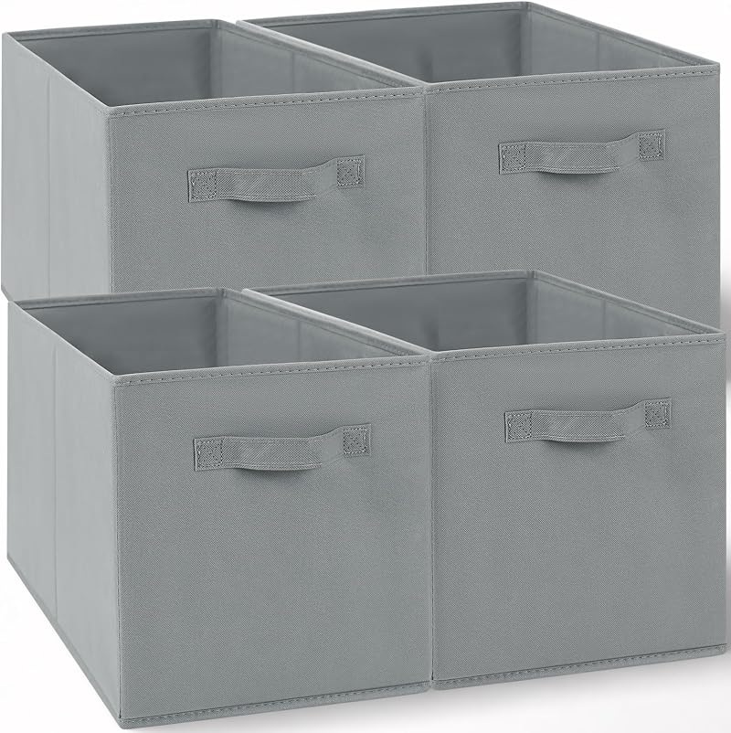 Amazing Tour 4 PCS Cube Storage Boxes 33x38x33 Foldable Fabric Handles Gray