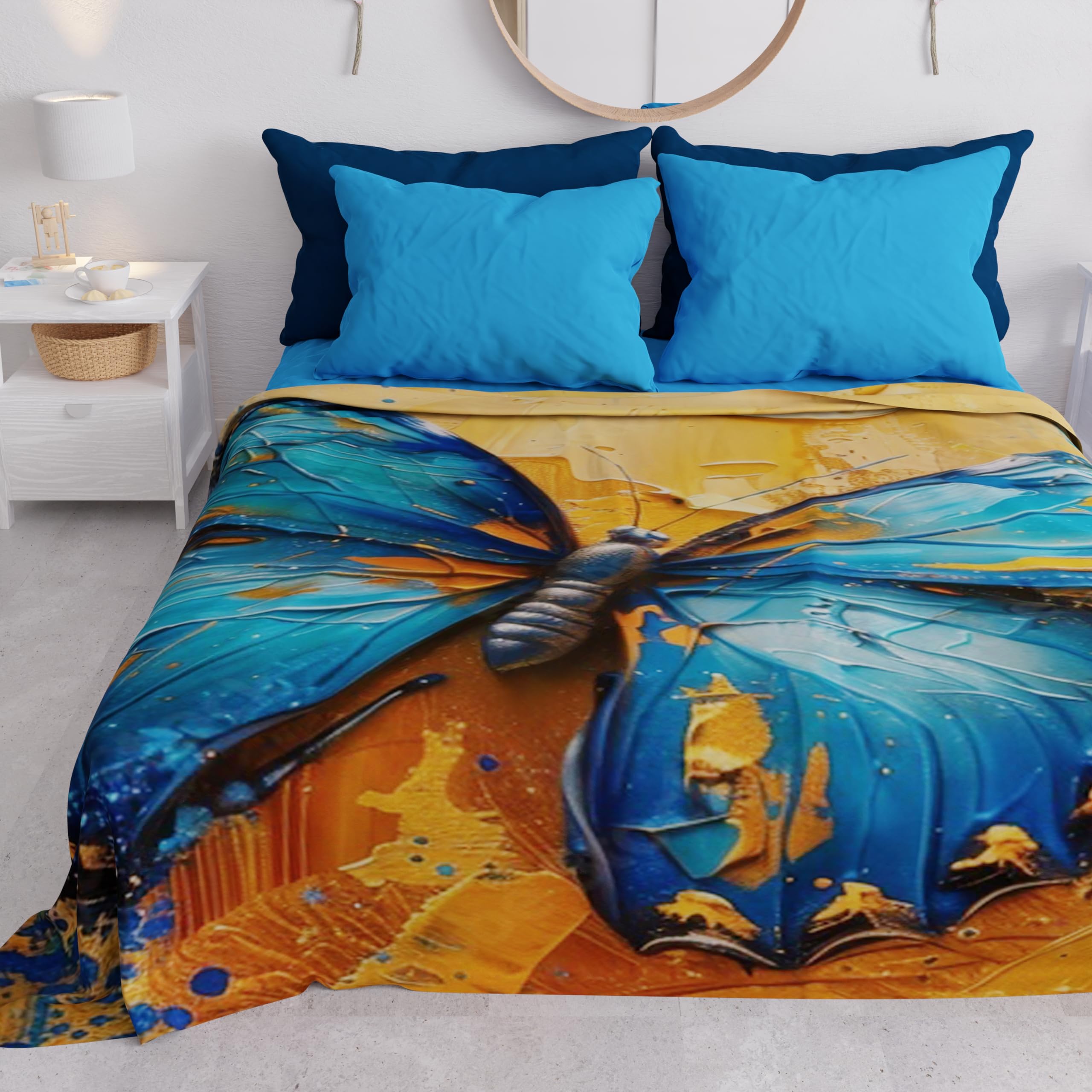 PETTI Artigiani Italiani - Spring-Summer Double Bedspread Light Blanket for Double Bed and Half Size, Mariposa 2 100% Made in Italy