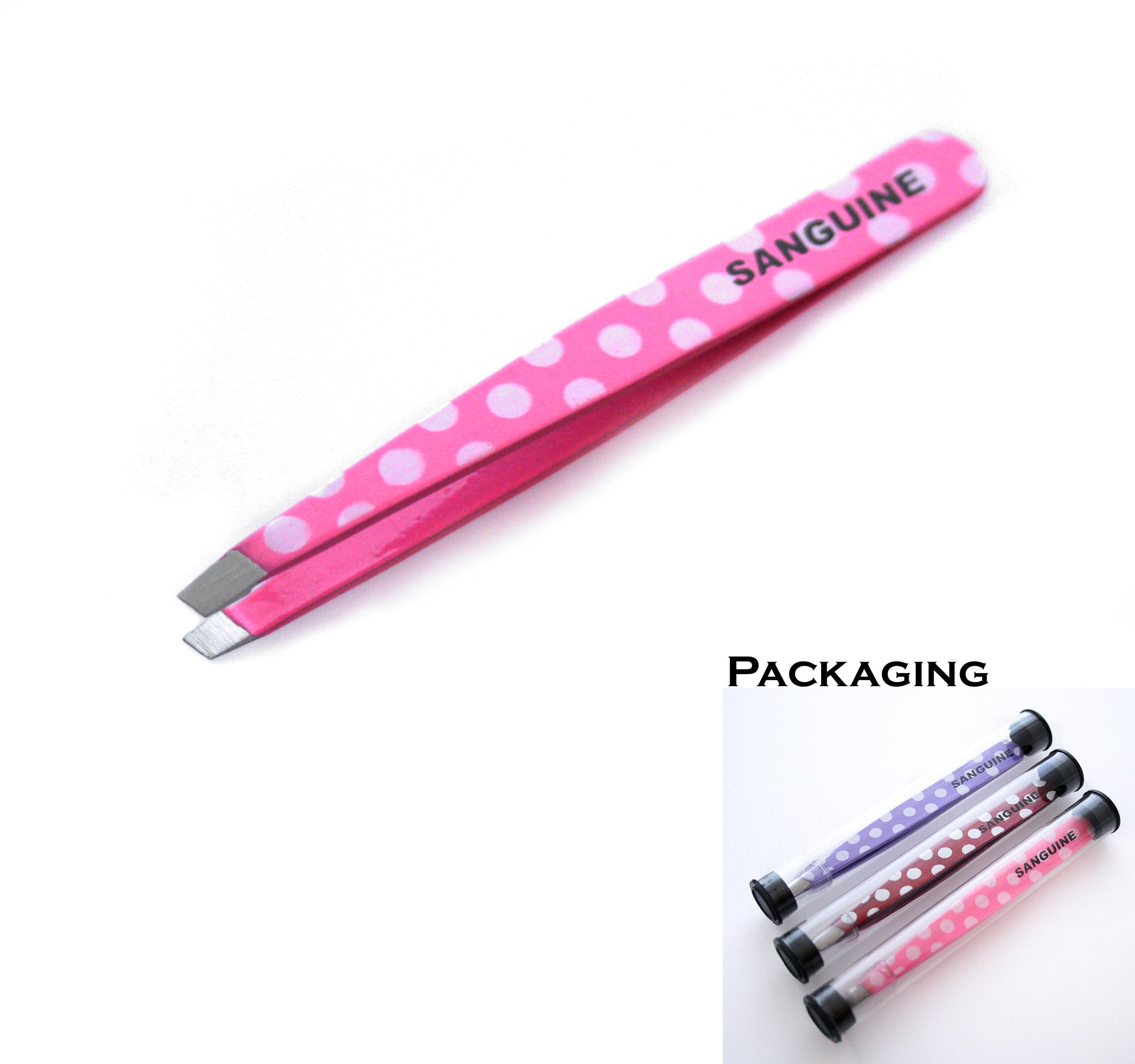 Sanguine Tweezers - Slant Tip - Stainless Steel (Pink-Polka)