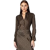 Vince Women's Brushed Houndstooth Bias Long Sleeve Blouse