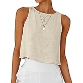 ANRABESS Women Crop Tank Tops High Neck Sleeveless Linen Shirts 2026 Summer Outfits Casual Blouse Beach Vacation Clothes