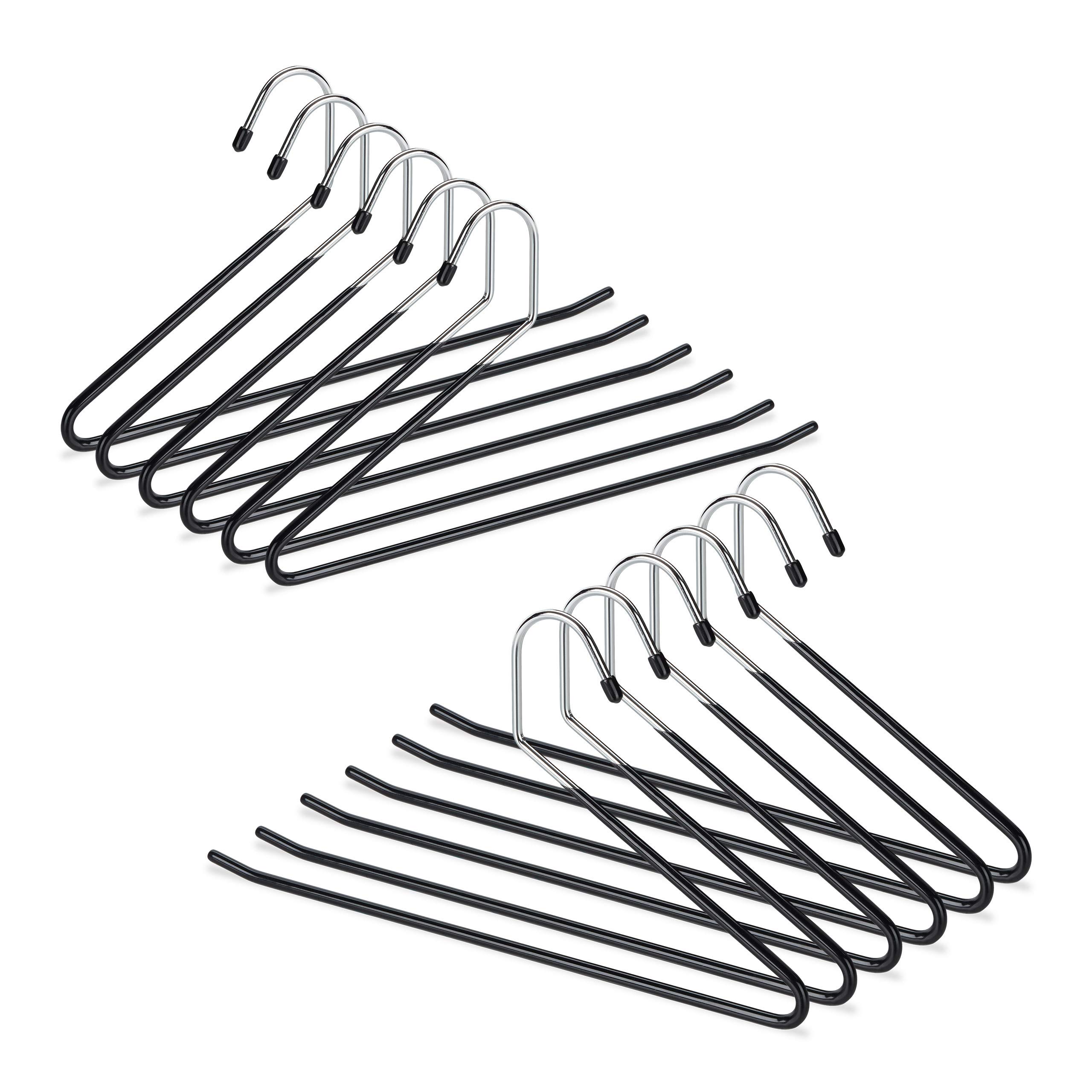 Relaxdays Clothes Set of 12, Non-slip, Garment Hangers, For Trousers, PVC-coated Metal, Multipack, 18 cm, Black, Iron, 35 x 18 x 0.5 cm
