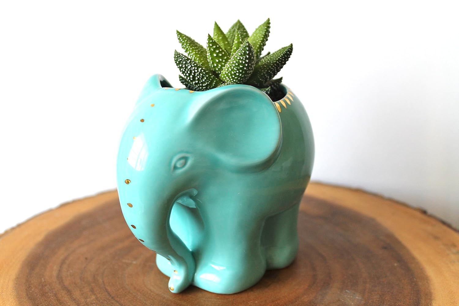 Ceramic Elephant Planter in Turquoise Pottery Succulent