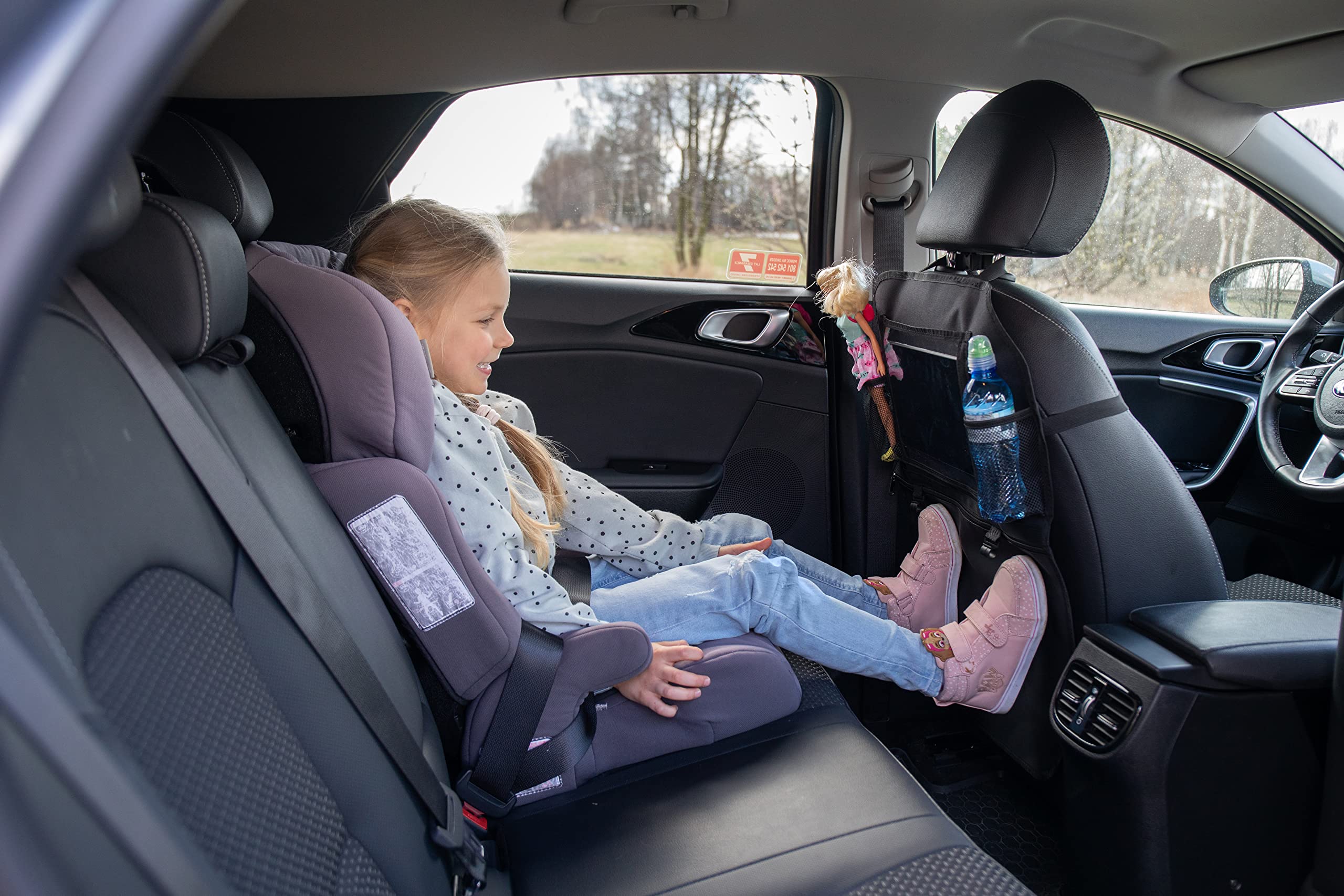 Enovoe Kick Mats Back Seat Protectors for Vehicles - 2-Pack Car Seat Protector with ZIpper Pocket Storage Organizer and Tablet Holder - Waterproof Back Seat Cover for Kids - 18 x 24-Inch (Black)