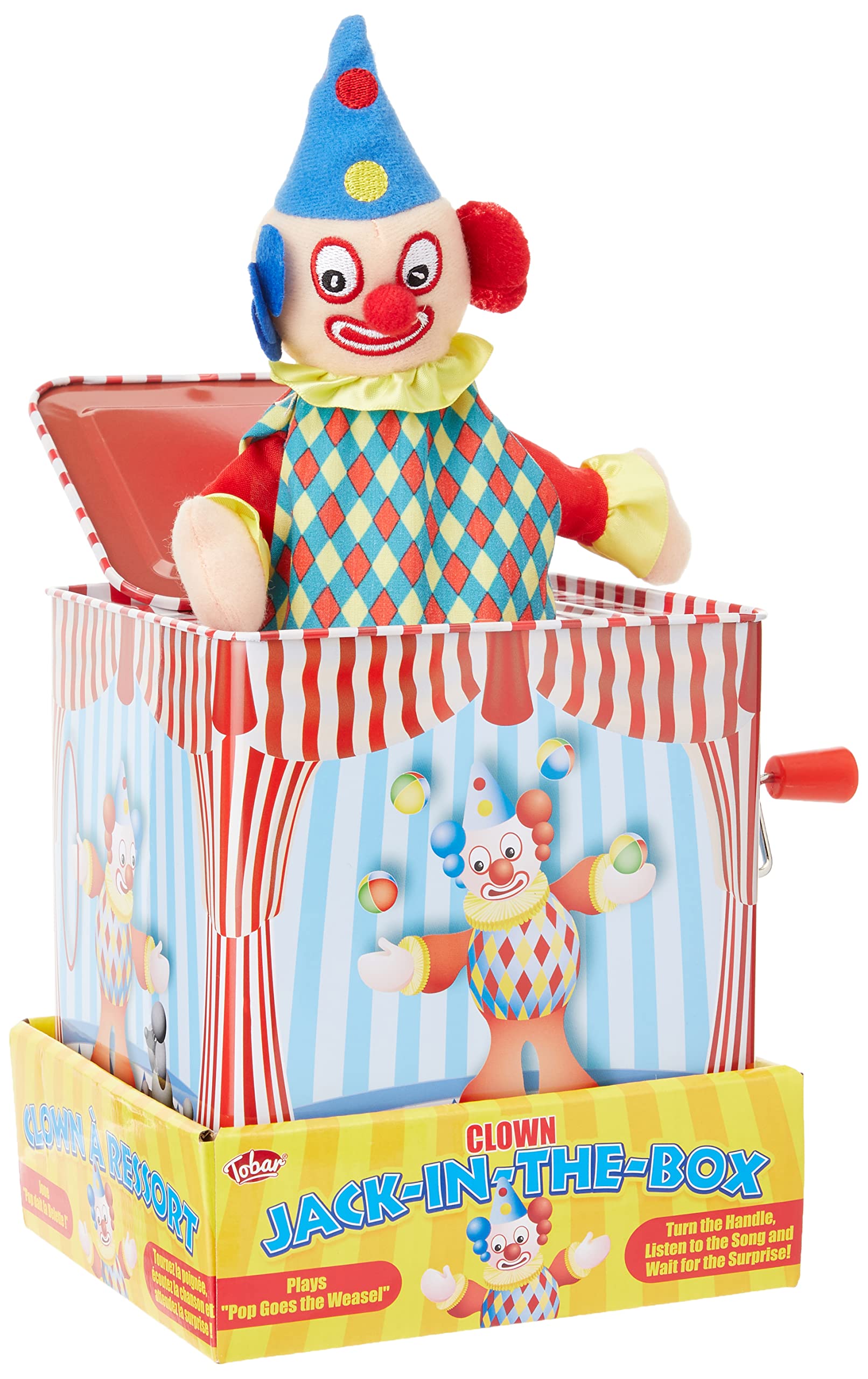 Tobar Clown Jack in the Box Traditional Tin Toy, Assorted Colour, 15 cm x 15 cm x 15.5 cm