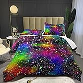 Bodhi Rainbow Galaxy Comforter Set Twin Size for Children Teens Boys Girls Kids Galaxy Bedding Set Colorful Night Sky Stars Comforter Set 2 Pieces with 1 Pillowcases Quilt Set #4007
