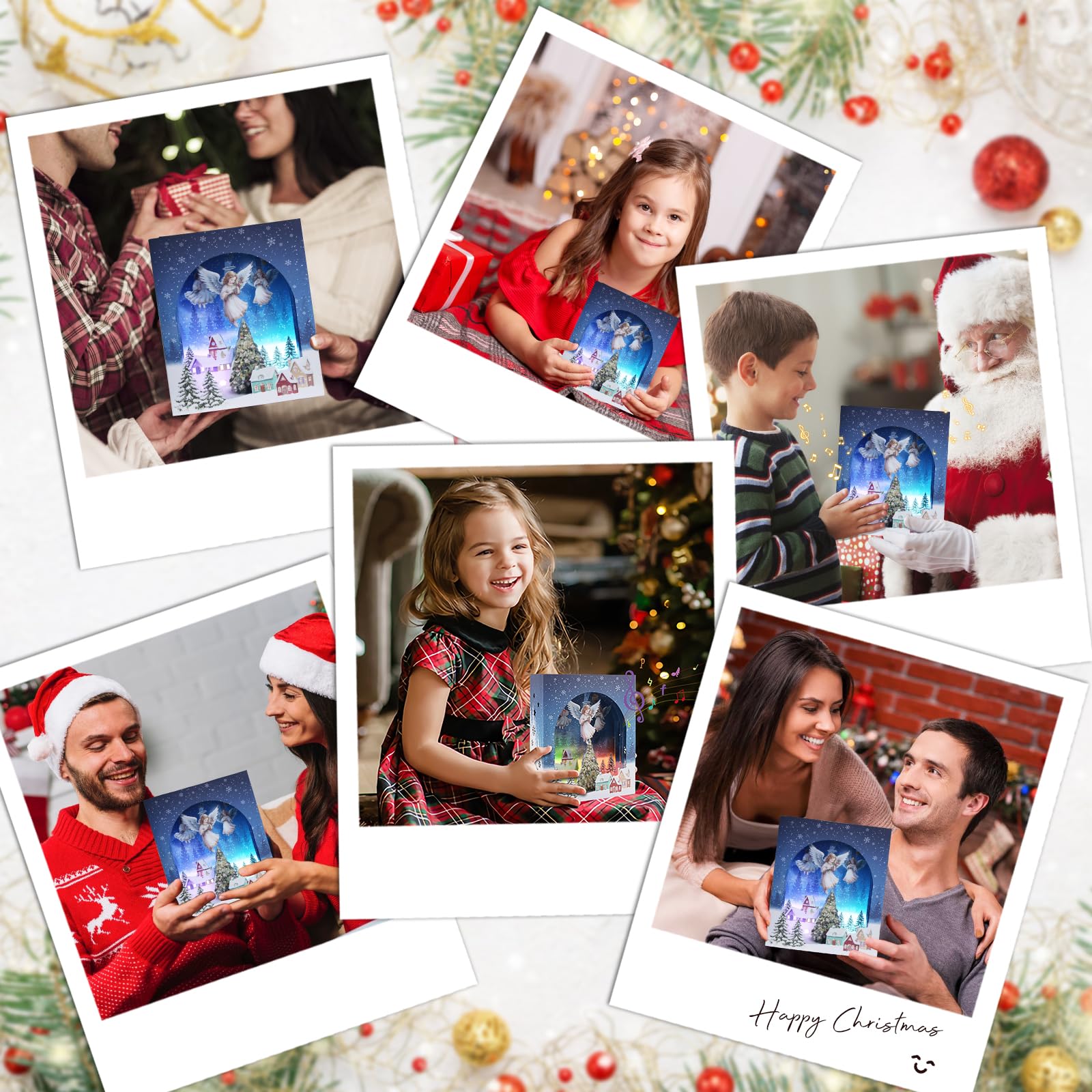 Yinghezu 3D Pop Up Christmas Cards with Lights & Music with Envelopes, Animated Christmas Gift Cards for Mom Women Men Kids Child Dad Father Wife Husband Boys Girls