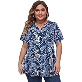 LARACE Summer Tops for Women Plus Size Tunic Tops Short Sleeve Shirts V-neck Pleated Blouse Tee