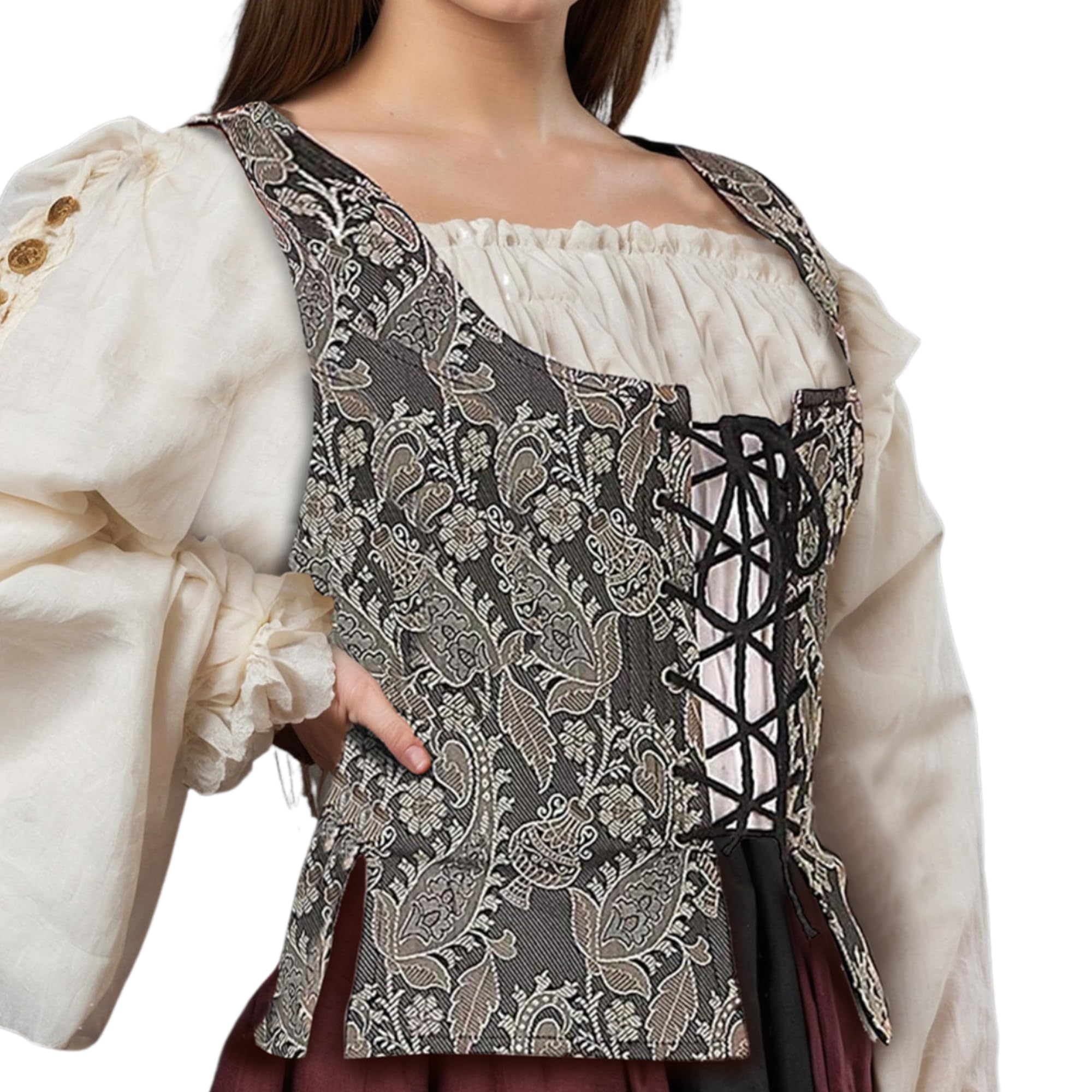 Photo 1 of ThePirateDressing Renaissance Pirate Wench Bodice – Brocade Peasant Corset Top for Medieval Gypsy Tavern Halloween Cosplay Costume C1507 (Brocade (Fabric# 115)) (X-Large)
