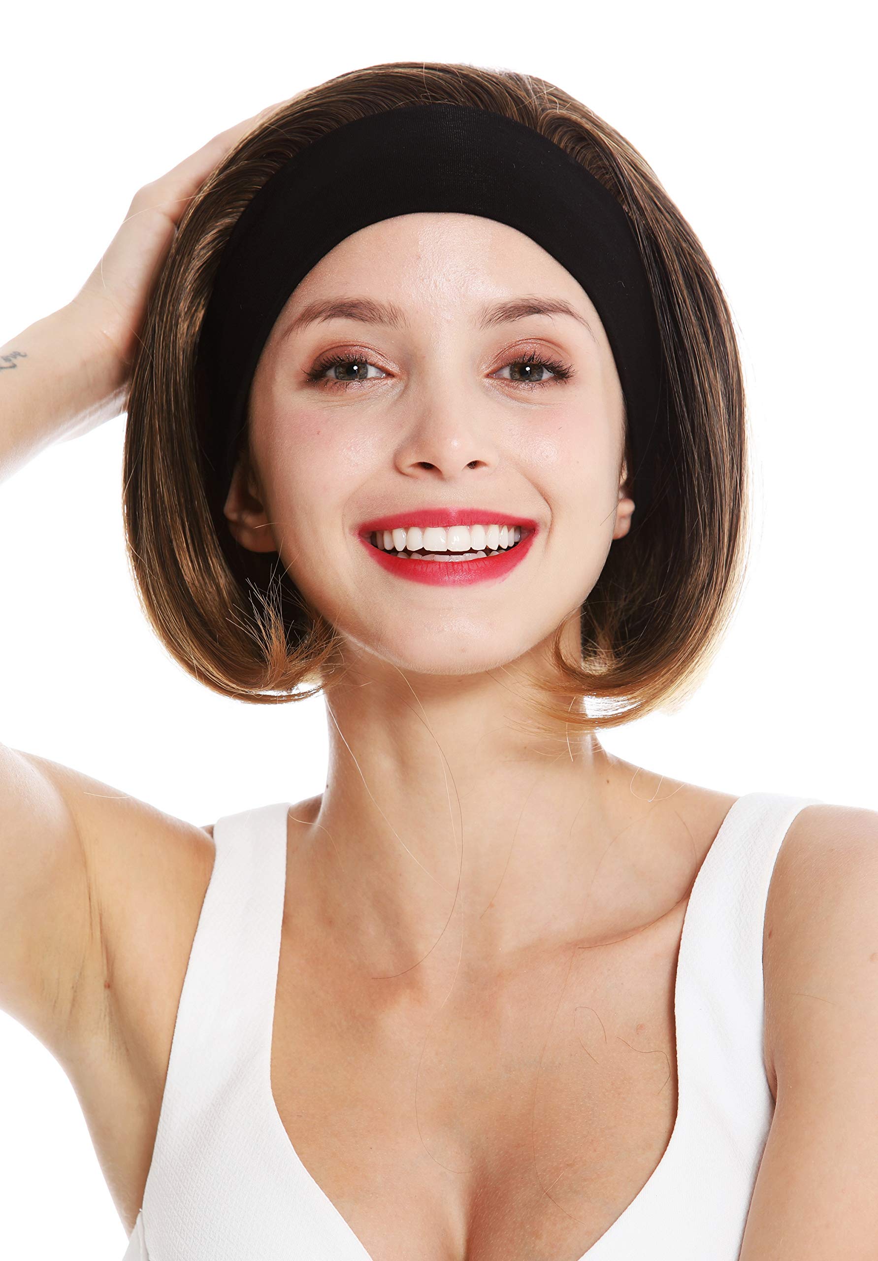 WIG ME UP - GFW948-H-4T27 women's party wig headband short sleek 80's retro look brown blonde tips