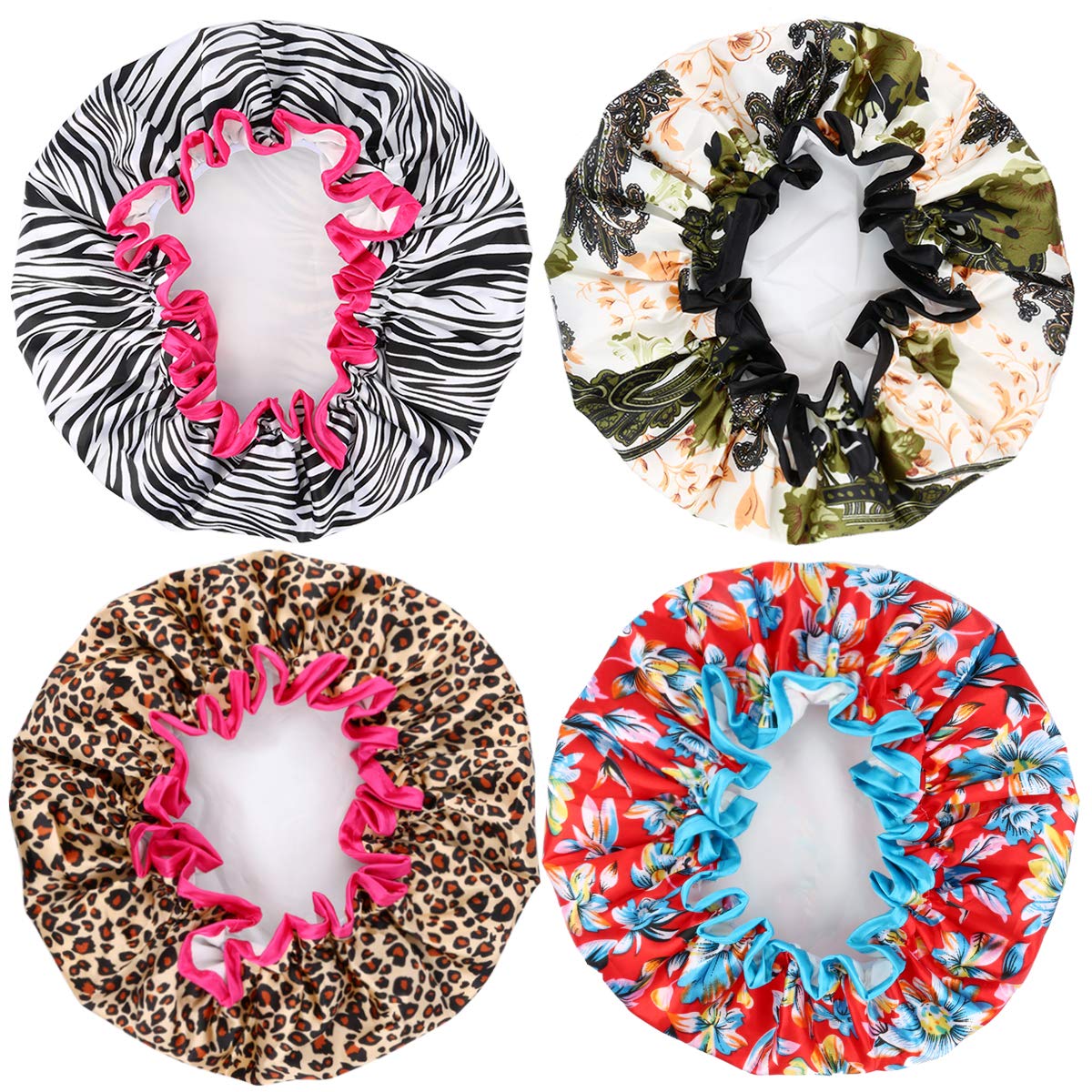 Shower Cap, ESARORA 4 PACK Bath Cap Designed for Women Waterproof Double Layer : Beauty