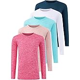 Orrstarry 5 Pack: Youth Girls Long Sleeve Shirts Dry Fit Athletic T-Shirts Soft Active Performance Tees Tops for Kids Teens
