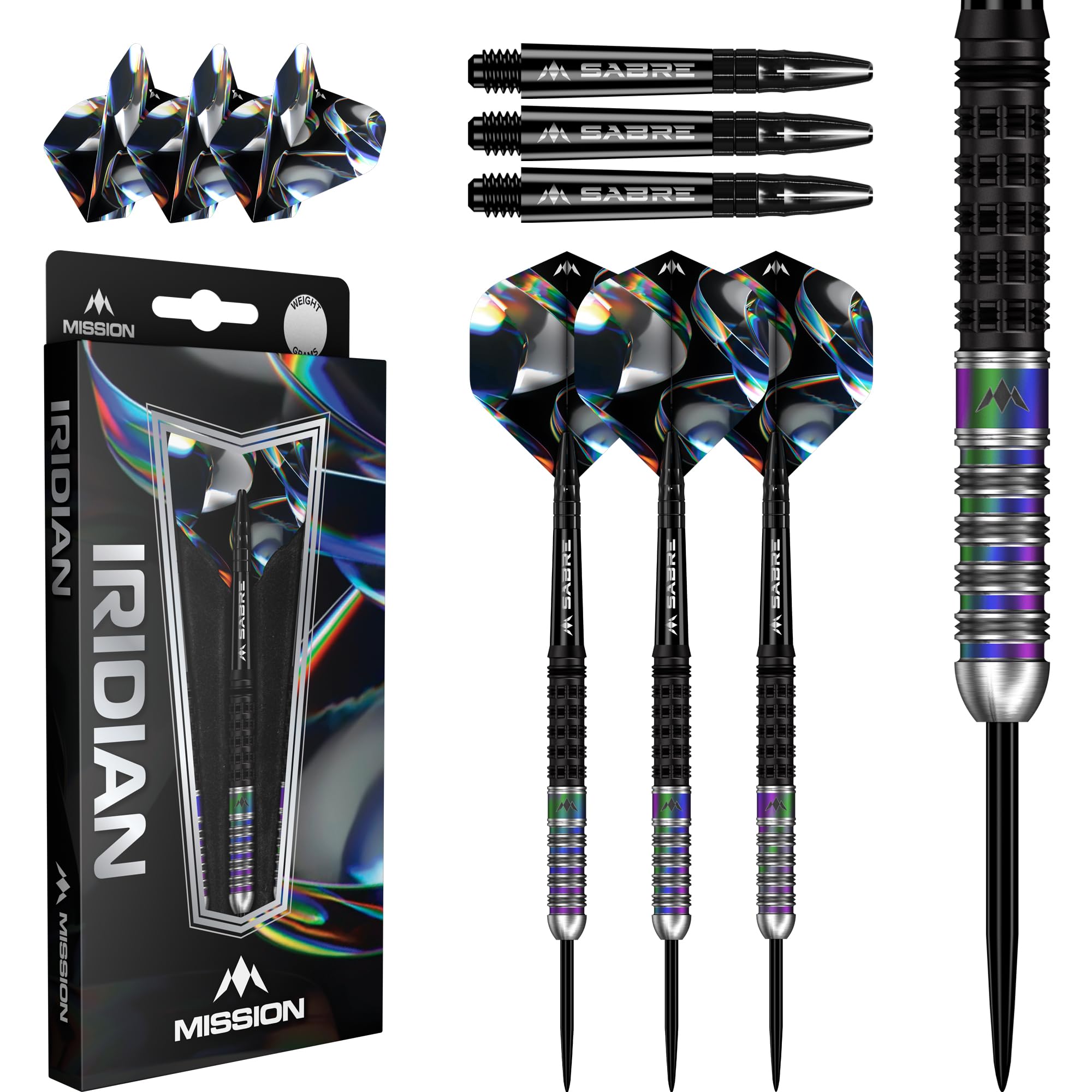 Mission Darts | Iridian Darts | Steel Tip Darts Set | 90% Tungsten Barrel | Black & Coral PVD | Includes Dart Flights and Stems | Available in Multiple Weights. (22, Grams)