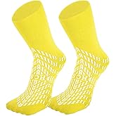 HCS XL Non-Slip Hospital Socks with Grips for Women & Men (6 Pairs) - 360 All-Around Tread Non-Slip Sock for Elderly/Seniors - Hospital Grip Socks, Fall Risk Patient Slippers (Yellow, XL)