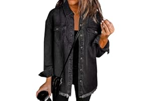 Aryapyper Denim Jacket for Women Lightweight Button Down Long Jean Jacket Casual Boyfriend Distresse Jacket Coats