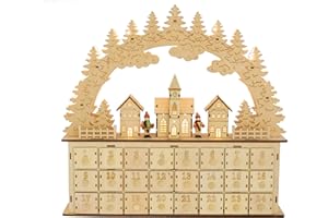 Clever Creations Wooden Christmas Advent Calendar, Countdown to Christmas, LED Holiday Decoration, Battery Operated, Church V