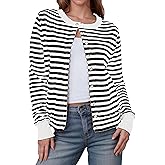 Glamaker Women's Striped Fall Cardigan Sweater Cropped Button Down Knit Long Sleeve Crewneck Fashion Cardigans