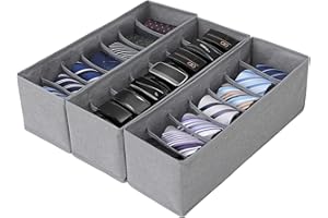 Qozary Belt Organizer, 3 Pack Fabric Drawer Organizer,7 Grids Tie Organizer for Closet and Drawer, Foldable Belt Tie Holder