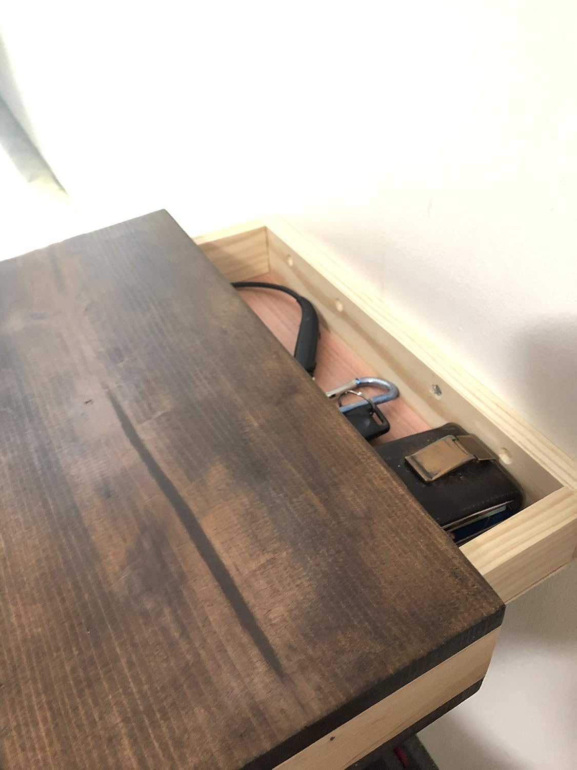 Rustic wood floating shelf with hidden compartment wood