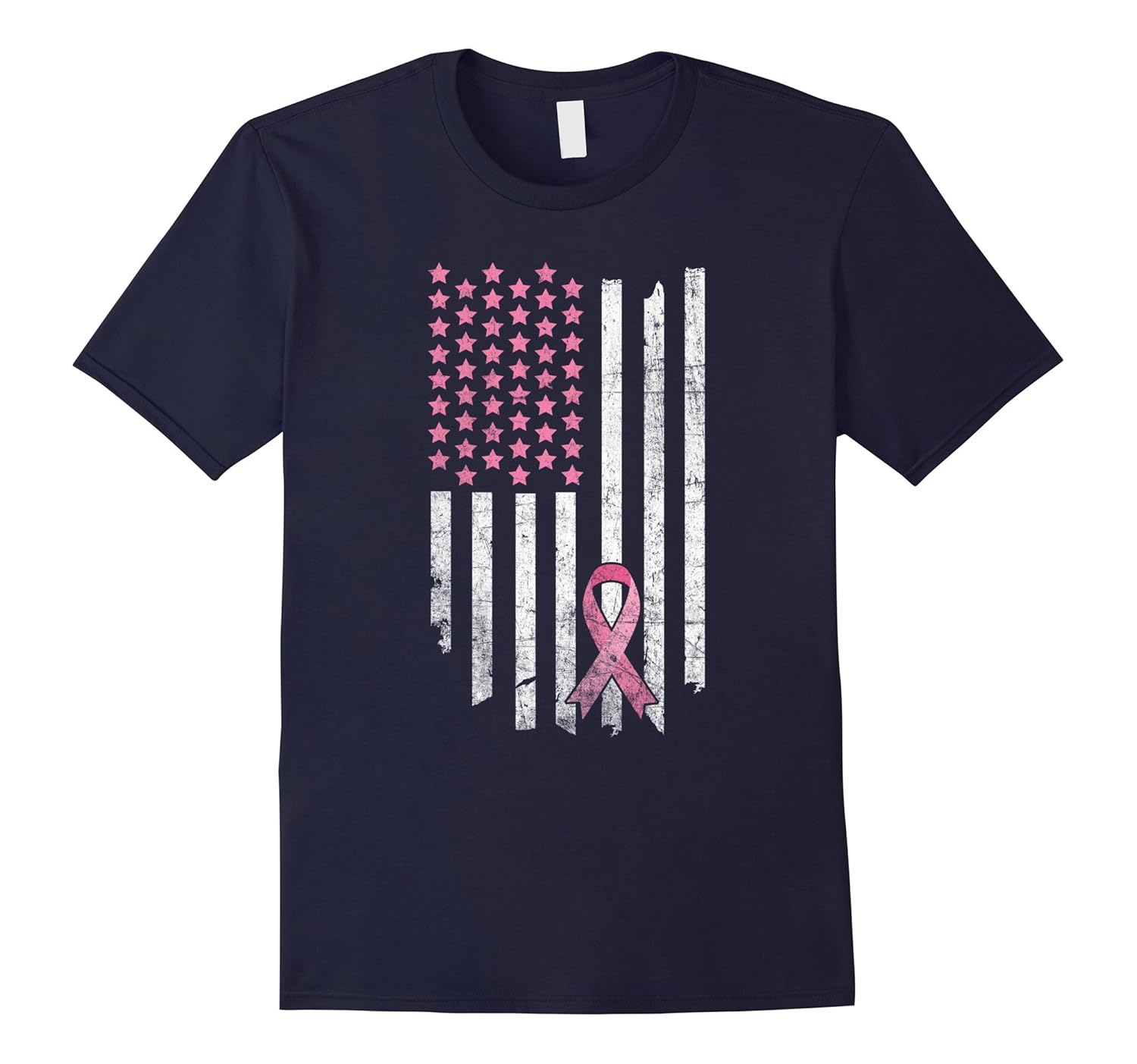 Breast Cancer Awareness Shirt Pink American Flag Distressed-ANZ