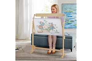 GREENSEN Cross Stitch Frame Wooden Embroidery Floor Stand 360° Rotation Needlework Stand Frame Holder Lap Hands Stand with Adjustable Frame 75 x 40cm