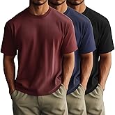 Huukeay 3 Pack Men's T-Shirts Crewneck Short Sleeve Shirts Ribbed Knit Tees Dressy Casual Tops