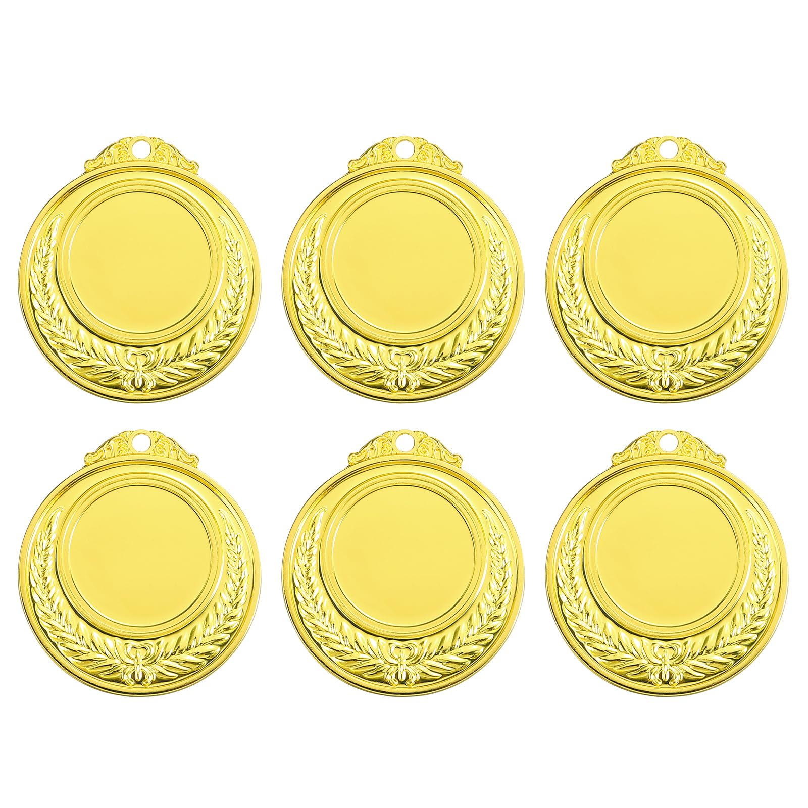 PATIKIL Blank Award Medals, 6 Pcs Round Flat Metal Medals with Wheat Pattern Alloy Award Pendant for Competitions Sports Meetings Party, Golden