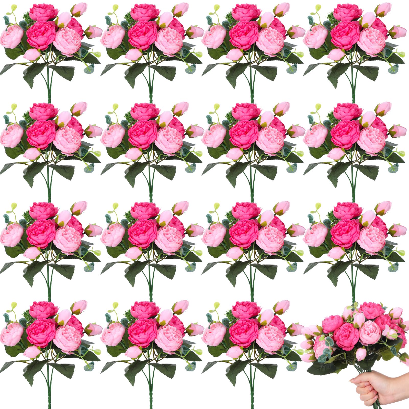 Photo 1 of Yunlly 16 Packs Artificial Peony Flowers Faux Peonies Bouquet Silk Vintage Wedding Home Table Door Decor Reusable Bouquet Rose Flowers for Bridal Wedding Birthday Home(Pink,Peony)