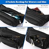 SUPHOSMT 4 Pockets Black Bum Bag Large Waist Fanny Pack Waterproof for iPad Mini view 4