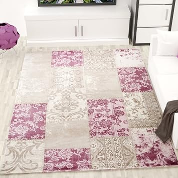 Teppich Creme Rosa Muster Blumen Ornamente Batik Patchwork Used