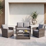 EVRE Roma 4 Seater Rattan Garden Set with Glass Coffee Table Cedar Brown