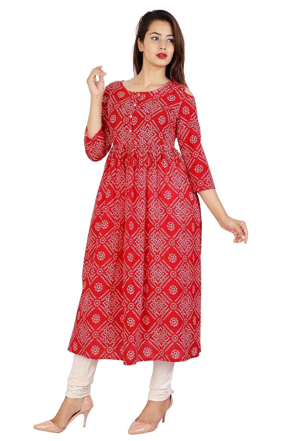 amayra women cotton anarkali kurti(red)