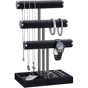 bussdis Jewelry Storage Organizer for Mens, 3 Tier Velvet Jewelry Organizer | Mens Jewelry Box for Watches Chains Bracelets a