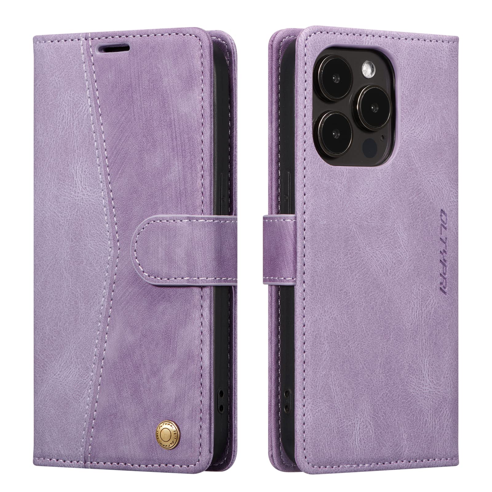 QLTYPRI Case for iPhone 14 Pro, Premium Flip Folio PU Leather Wallet Case with Magnetic Closure Card Holder Kickstand Shockproof Protective Phone Cover for iPhone 14 Pro (6.1 inch)- Retro Purple