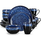 vancasso Starry 16 Pieces Dinnerware Set for 4, Reactive Glaze Blue Stoneware Plates and Bowls Set, Dishes Set with Mugs for 4, Microwave & Dishwasher Safe