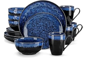 vancasso 16 Pieces Blue Dinnerware Set, Reactive Glaze Dish Set, Plates and Bowls Set