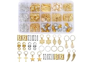 Nafaboig 200PCS Hair Beads for Women Braids, Loc Jewelry for Hair, Dreadlocks Accessories, Metal Gold Silver Clips Cuffs Coil